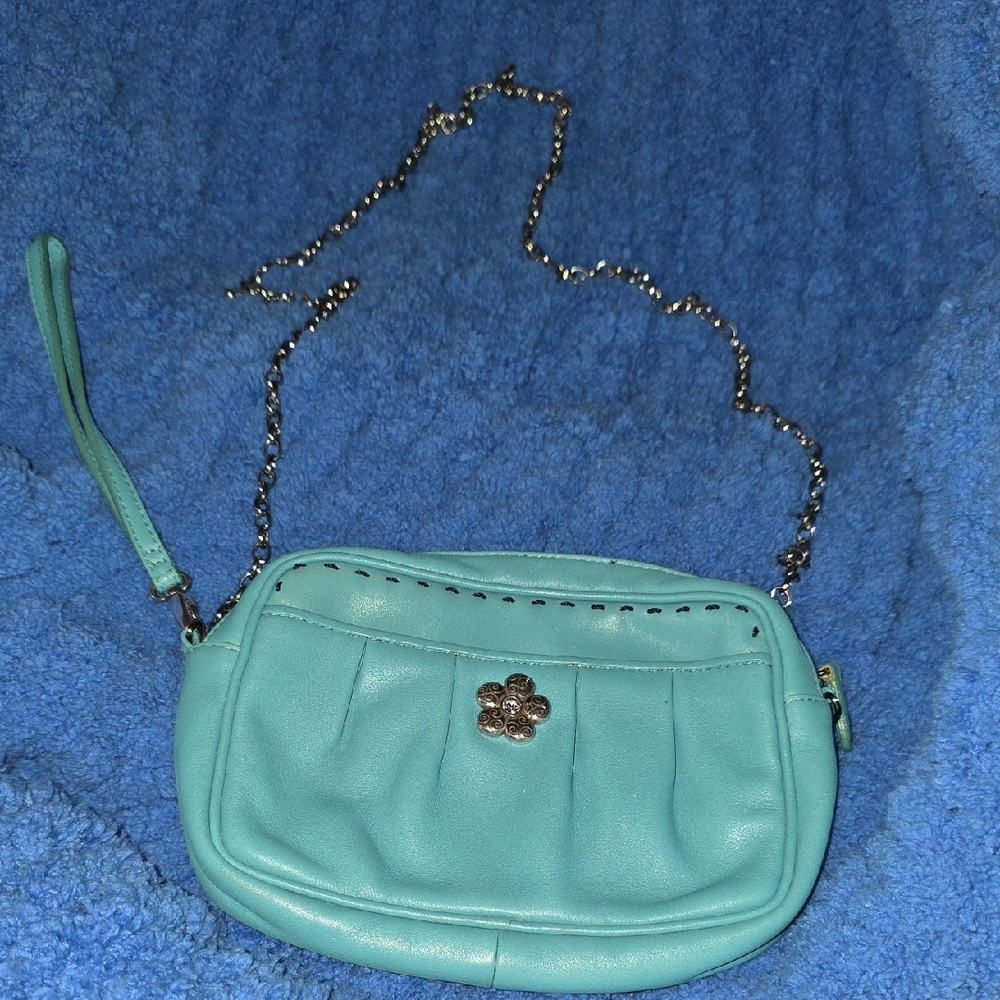 Brighton Turquoise Crossbody Purse with Silver Chain